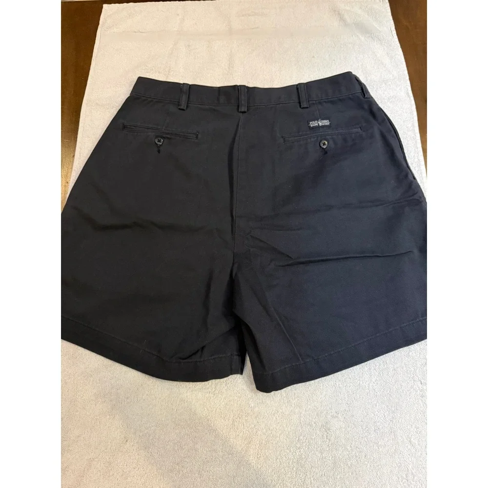 Polo Ralph Lauren Mens Navy Andrew Short Pleated Chino Cotton Shorts Size 34